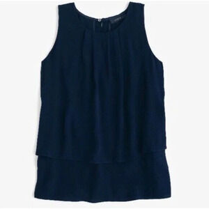 J. Crew Tiered Crepe Tank Top In Navy Flutter Sleeve